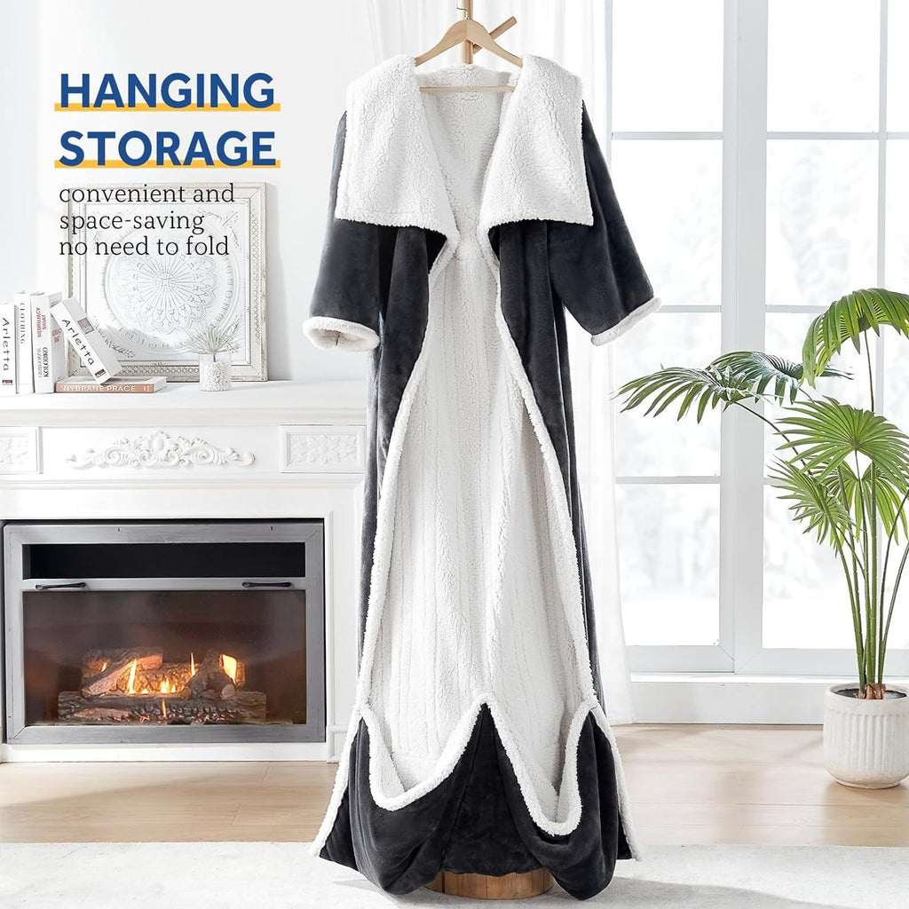 Electric Heating Blanket Fleece Lamb Velvet Wearable Heated Blanket with Sleeves for Home and Office Use