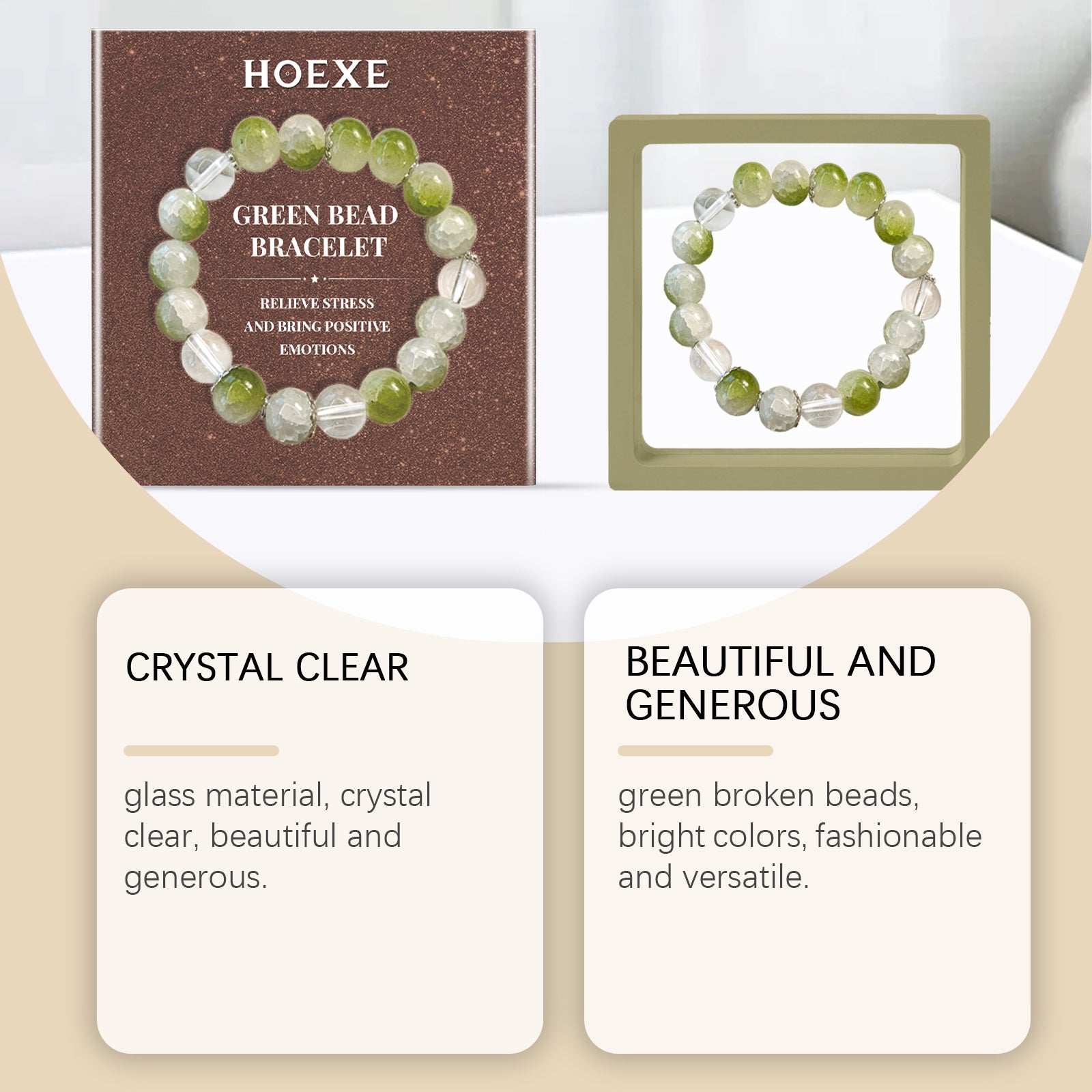 Hoexe Green Beads Bracelet, Men And Women Fashion Convenient Body Comfort Daily Life Decoration Bracelet