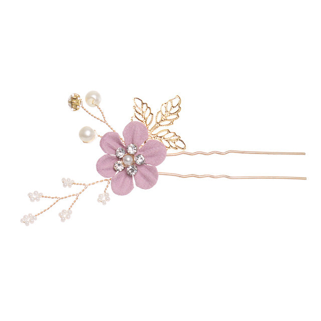 Luxury Blue Flower Hair Combs Headdress Prom Bridal Wedding Hair Accessories Gold Leaves Hair Jewelry Hair Pins