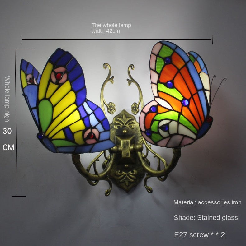 European and American Style Butterfly Corridor Wall Lamp, Colorful Glass Creative Lighting, Bedroom Bedside Corridor, European Countryside Bar Wall Lamp