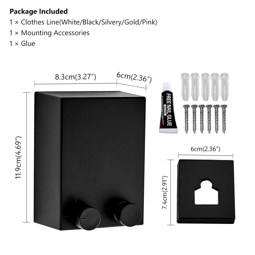 Indoor Outdoor Retractable Stretch Washing Invisible Line Mounted Drying Rope Laundry Clothes Line 13.8ft Automatic Wall Hanging