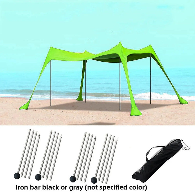 Family beach tent, large pop-up parasol, beach shelter, sun shade. Stable poles with portable carry bag. Outdoor shade.