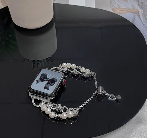 Applicable to Apple S8 Watch With Apple Watch Small Fragrant Pearl Stainless Steel Metal iwatch SE Watchband