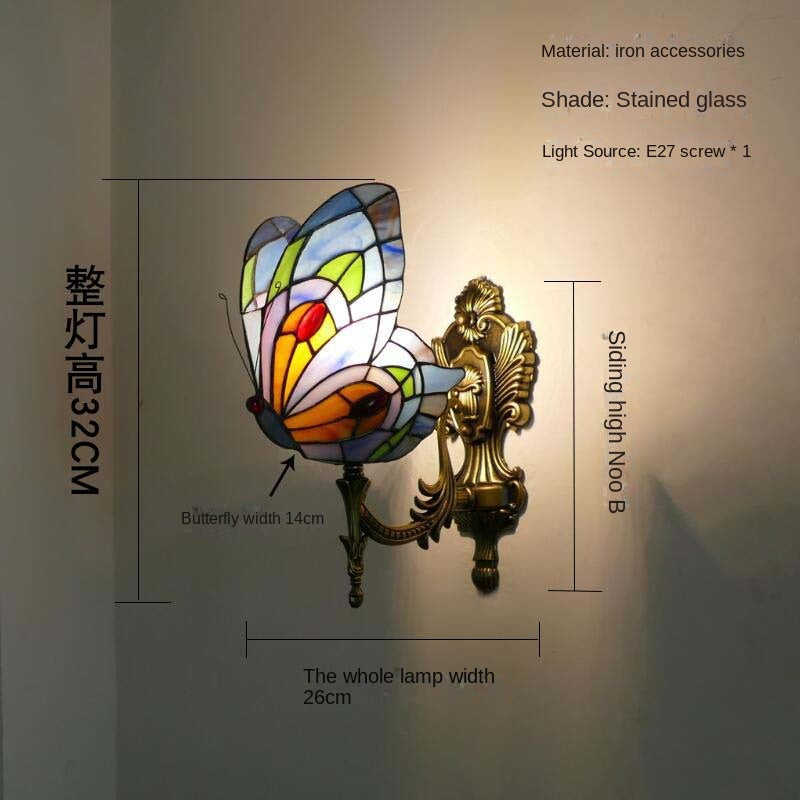 European and American Style Butterfly Corridor Wall Lamp, Colorful Glass Creative Lighting, Bedroom Bedside Corridor, European Countryside Bar Wall Lamp
