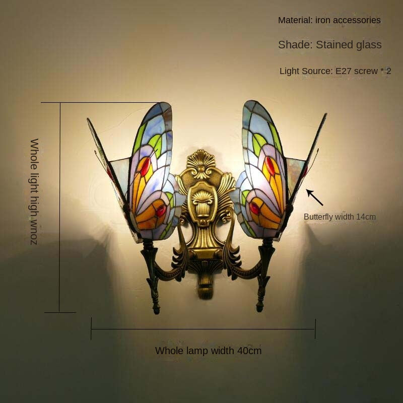 European and American Style Butterfly Corridor Wall Lamp, Colorful Glass Creative Lighting, Bedroom Bedside Corridor, European Countryside Bar Wall Lamp