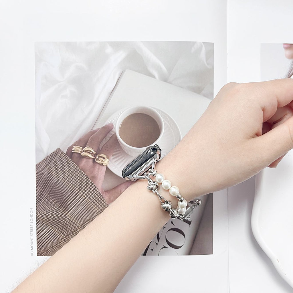 Applicable to Apple S8 Watch With Apple Watch Small Fragrant Pearl Stainless Steel Metal iwatch SE Watchband